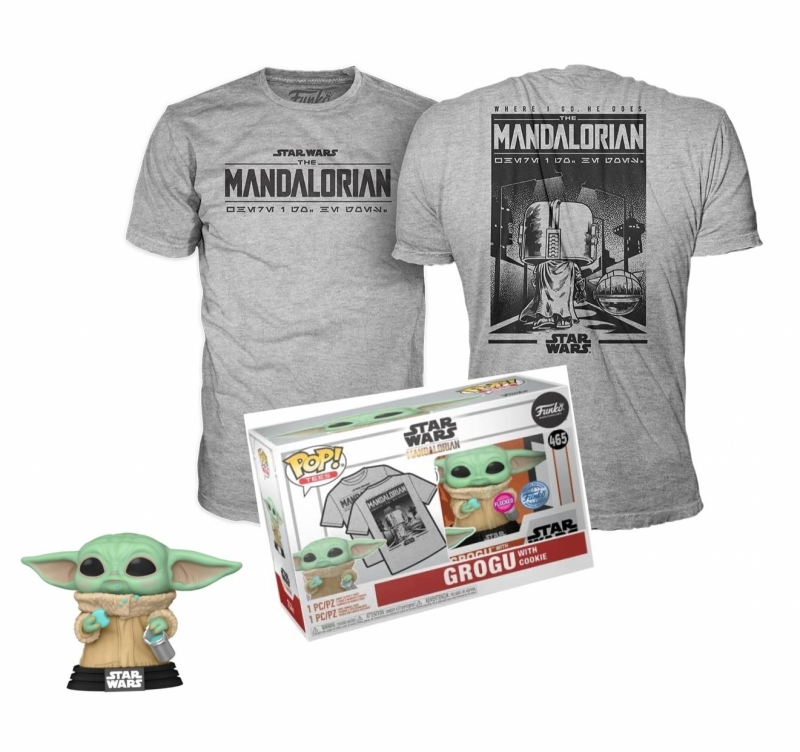 63622 - STAR WARS: THE MANDALORIAN - POP FUNKO & TEE BOX - GROGU WITH COOKIE (T-SHIRT L) 
