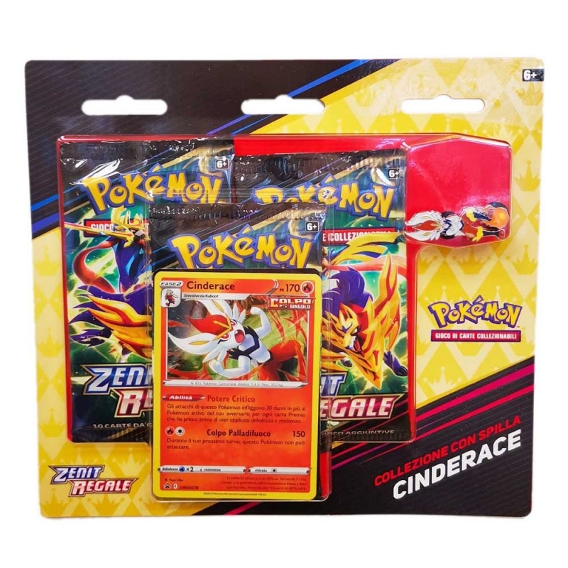 POKEMON - Blister  da 3 Buste ZENIT REGALE CON CARTA CINDERACE COLLEZIONE E SPILLA