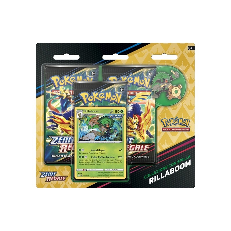 POKEMON - Blister  da 3 Buste ZENIT REGALE CON CARTA RILLABOOM COLLEZIONE E SPILLA 