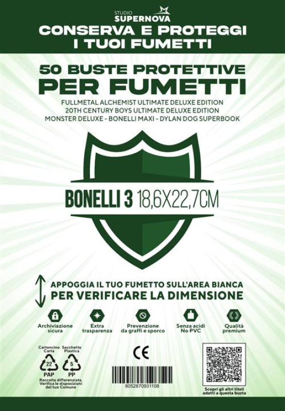 50 BUSTE PROTETTIVE BONELLI 3 (18,6 X 22,7)