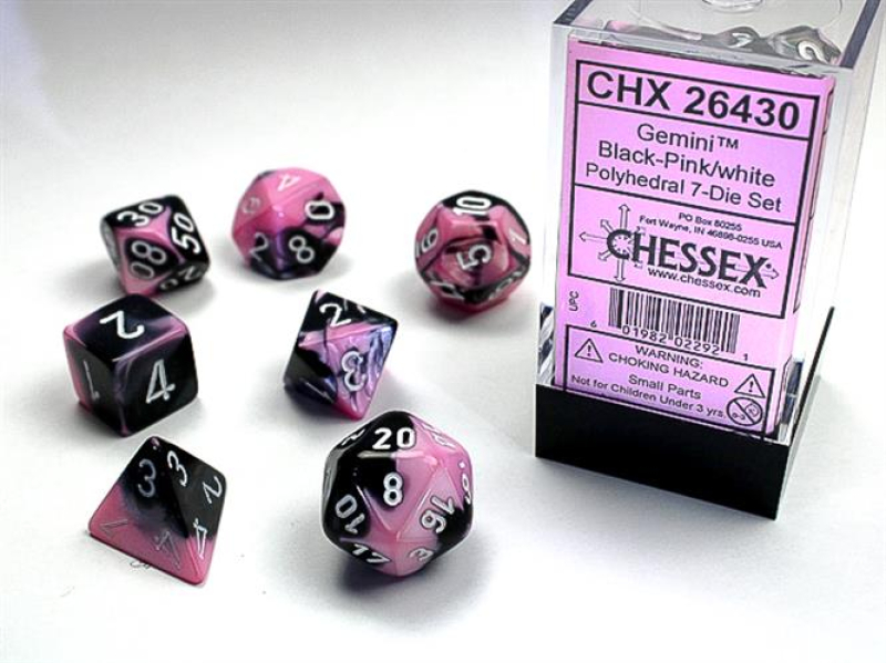 SET 7 DADI POLIEDRICI GEMINI - BLACK-PINK & WHITE
