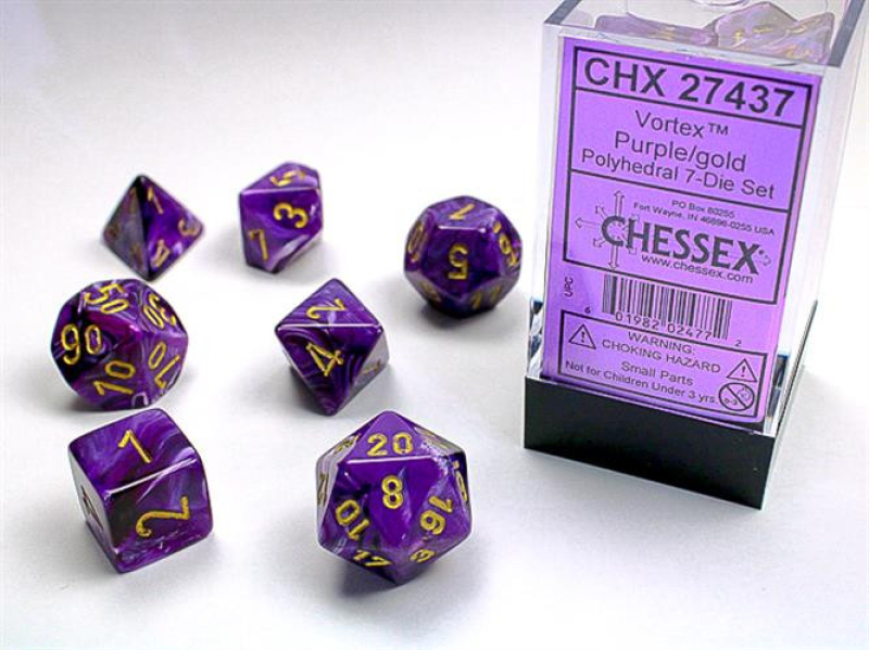 SET 7 DADI POLIEDRICI VORTEX PURPLE e GOLD