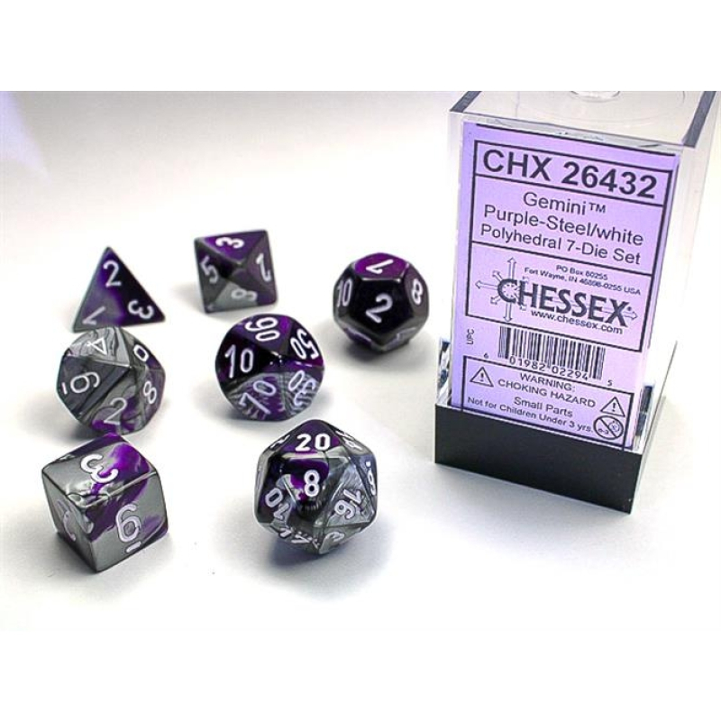 SET 7 DADI POLIEDRICI GEMINI - PURPLE-STEEL 