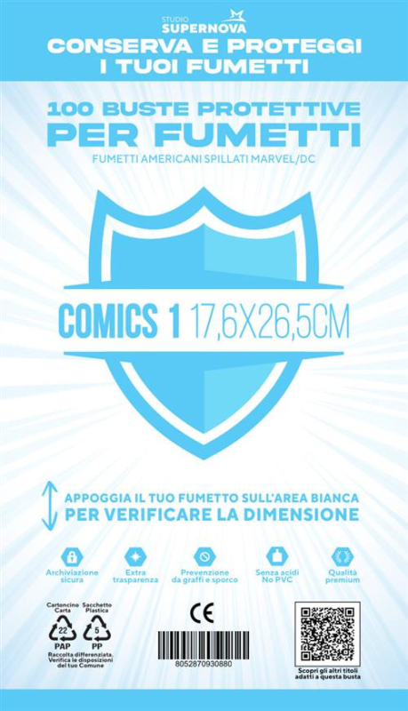 100 BUSTE PROTETTIVE COMICS 1 (17,6 X 26,5)