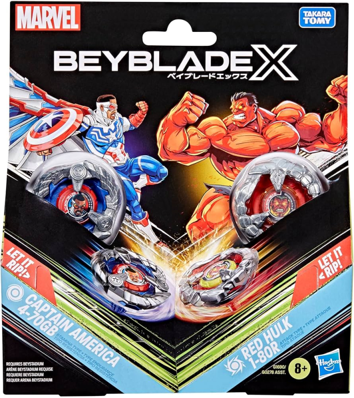 BEYBLADE X - MARVEL PACK CAPTAIN AMERICA 4-70GB vs RED HULK 1-80R - BASIC LINE (BX) 