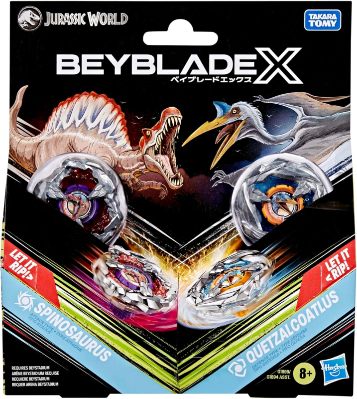 BEYBLADE X - JURASSIC WORLD PACK - SPINOSAURUS  3-85A vs QUETZALCOATLUS 4-55D - BASIC LINE (BX) 