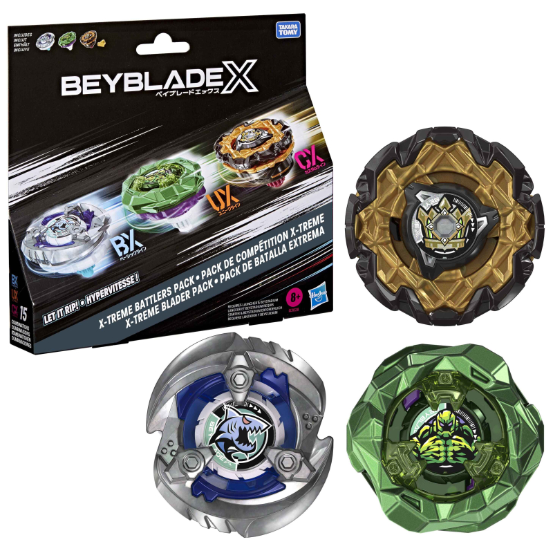 BEYBLADE X - PACK BATTLERS - GILL SHARK 5-60FB (BX) - ROCK GOLEM M-85HN(UX) - MIGHT EMPEROR HOp (CX)