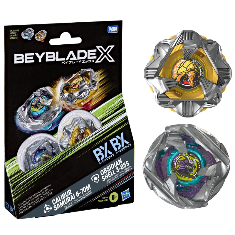 BEYBLADE X - DUAL PACK CALIBUR SAMURAI 6-70M & OBSIDIAN SHELL 3-85S - BASIC LINE (BX)