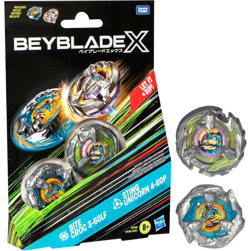 BEYBLADE X - DUAL PACK BITE CROC 3-60LF & STING UNICORN 4-60P - BASIC LINE (BX)