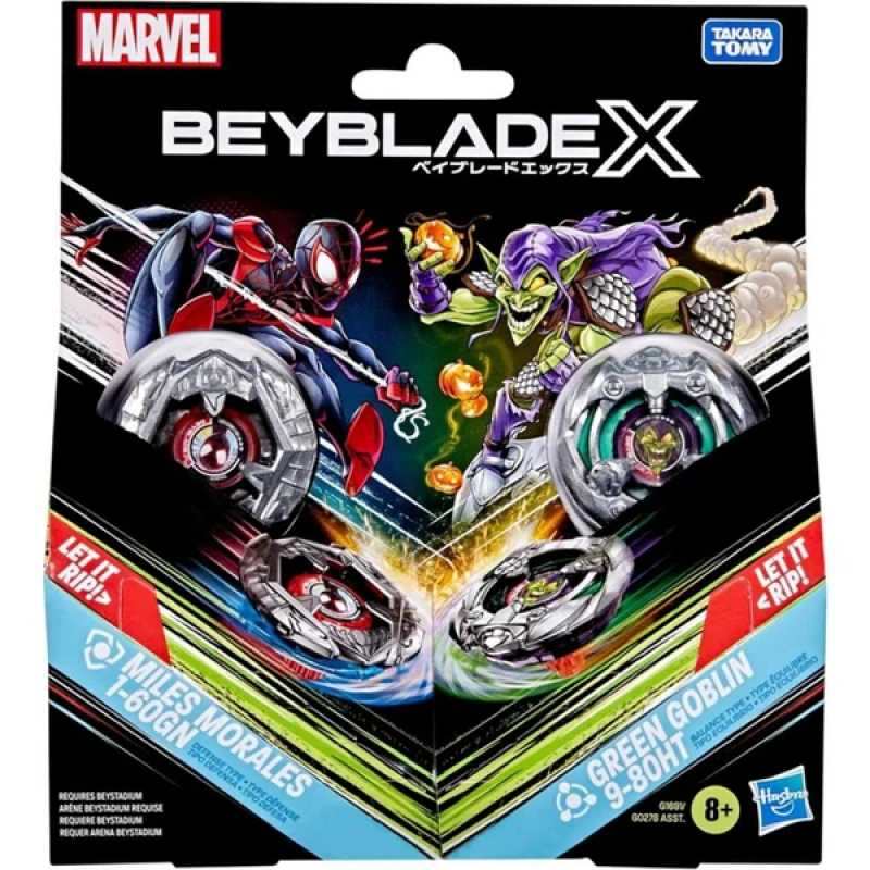 BEYBLADE X - BATTLE PACK MILES MORALES 1-60GN vs GREEN GOBLIN 9-80HT - BASIC LINE (BX)
